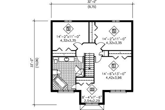 Floor Plan - Upper Floor for European House Plan #25-4152 - 3 bed, 1.5 bath