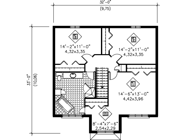 Floor Plan - Upper Floor for European House Plan #25-4152 - 3 bed, 1.5 bath