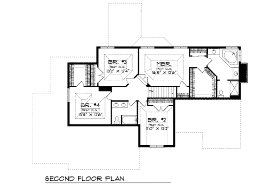Floor Plan - Upper Floor for Traditional House Plan #70-450 - 4 bed, 2.5 bath