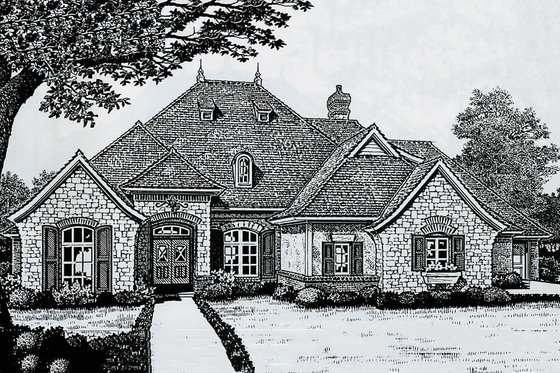 Exterior - Front Elevation for European House Plan #310-325 - 4 bed, 3.5 bath