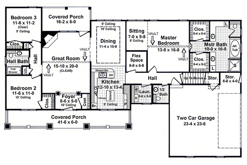 House Blueprint - Floor Plan - Main Floor for Ranch House Plan #21-625 - 3 bed, 2.5 bath