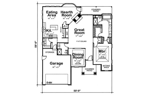 Floor Plan - Main Floor for European House Plan #20-1380 - 1 bed, 2 bath