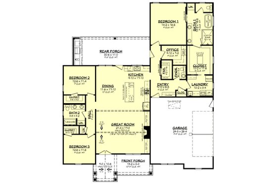 Floor Plan - Main Floor for Traditional House Plan #430-255 - 3 bed, 2.5 bath