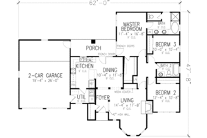 Cottage Style House Plan - 3 Beds 2 Baths 1406 Sq/Ft Plan #410-145 ...