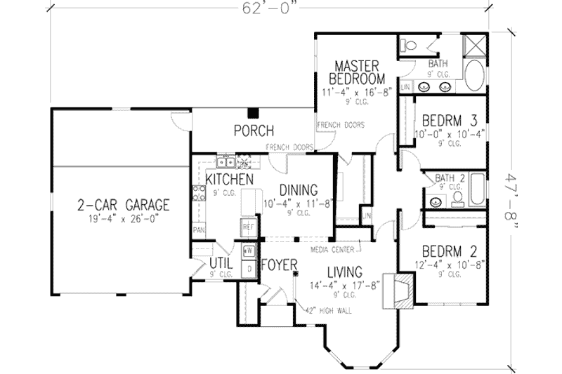 Home Plan - Floor Plan - Main Floor for Cottage House Plan #410-145 - 3 bed, 2 bath