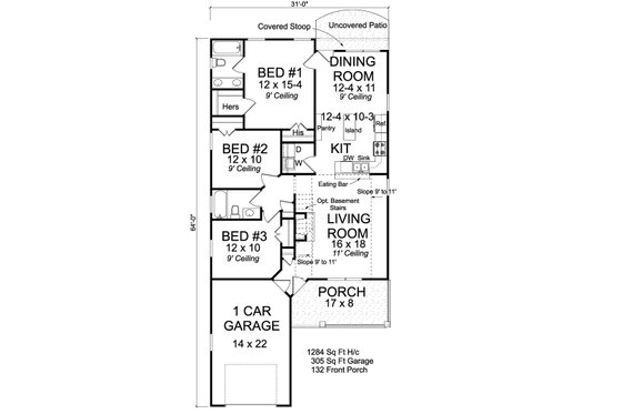 Floor Plan - Main Floor for Cottage House Plan #513-2187 - 3 bed, 2 bath