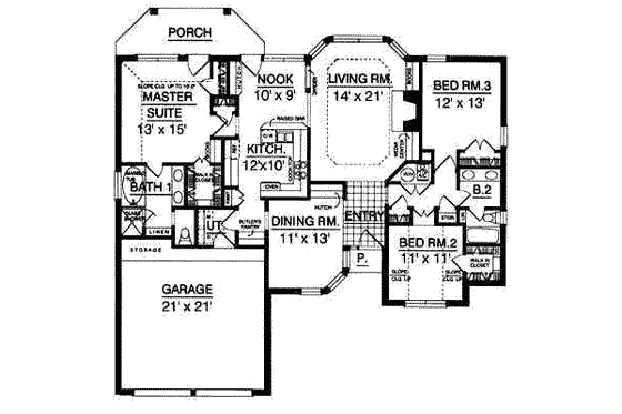 Floor Plan - Main Floor for Mediterranean House Plan #40-169 - 3 bed, 2 bath