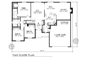 Floor Plan - Main Floor for Traditional House Plan #70-220 - 3 bed, 2 bath