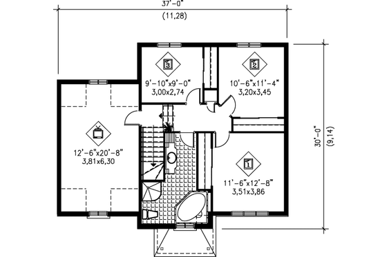 Floor Plan - Upper Floor for European House Plan #25-294 - 3 bed, 1.5 bath