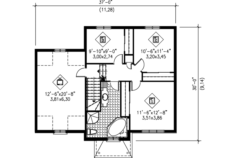 Architectural House Design - Floor Plan - Upper Floor for European House Plan #25-294 - 3 bed, 1.5 bath
