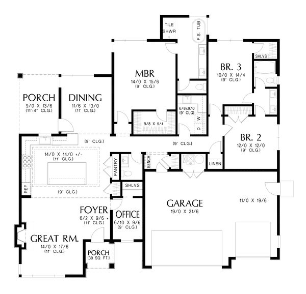 Home Plan - Prairie Floor Plan - Main Floor Plan #48-1100