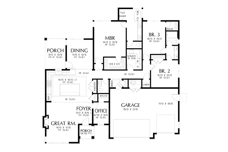 Dream House Plan - Floor Plan - Main Floor for Prairie House Plan #48-1100 - 3 bed, 2.5 bath