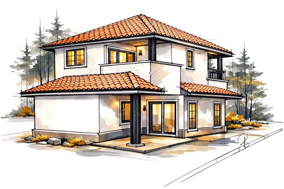 Exterior - Other Elevation 2 for Mediterranean House Plan #1101-62 - 2 bed, 2.5 bath