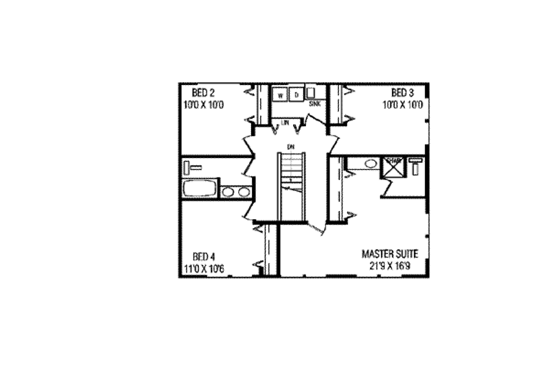 House Blueprint - Floor Plan - Upper Floor for Colonial House Plan #60-107 - 4 bed, 3 bath