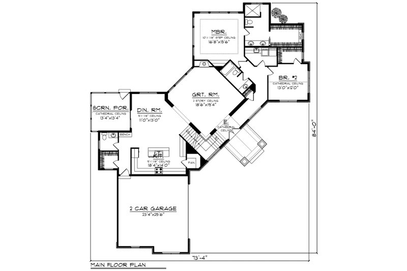 House Blueprint - Floor Plan - Main Floor for Country House Plan #70-1225 - 2 bed, 3 bath