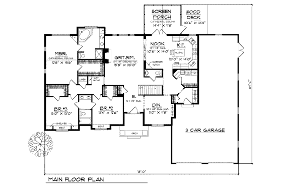 Floor Plan - Main Floor for Traditional House Plan #70-340 - 3 bed, 2.5 bath