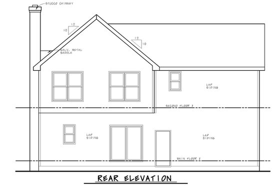 Exterior - Rear Elevation for Farmhouse House Plan #20-2564 - 4 bed, 2.5 bath