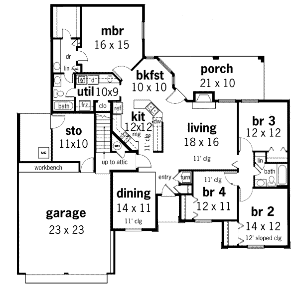 Architectural House Design - Traditional Floor Plan - Main Floor Plan #45-129