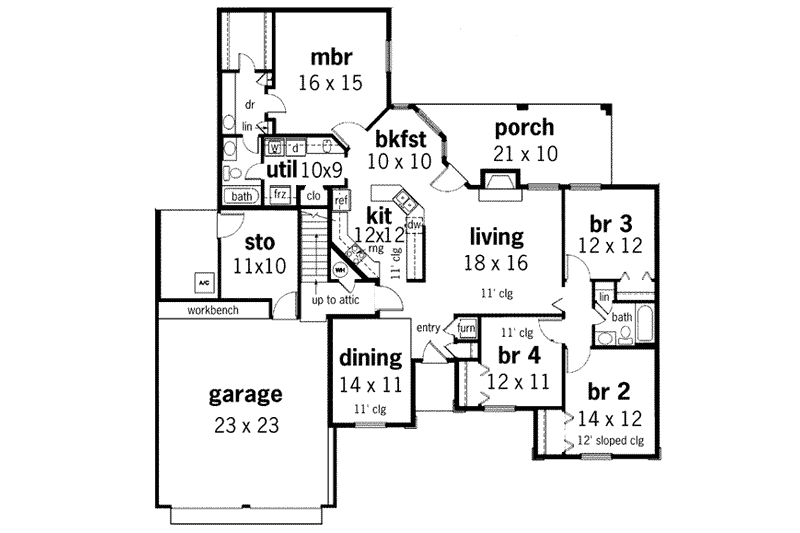Home Plan - Floor Plan - Main Floor for Traditional House Plan #45-129 - 4 bed, 2 bath