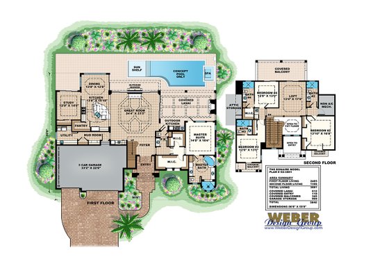 Floor Plan - Main Floor for Mediterranean House Plan #27-489 - 4 bed, 4.5 bath
