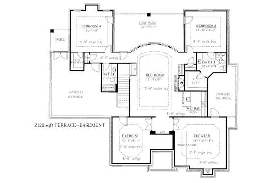 Floor Plan - Lower Floor for European House Plan #437-21 - 4 bed, 4 bath