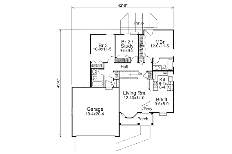 Home Plan - Floor Plan - Main Floor for Cottage House Plan #57-317 - 3 bed, 2 bath