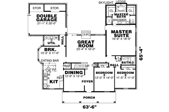 Floor Plan - Main Floor for Southern House Plan #34-126 - 3 bed, 2 bath