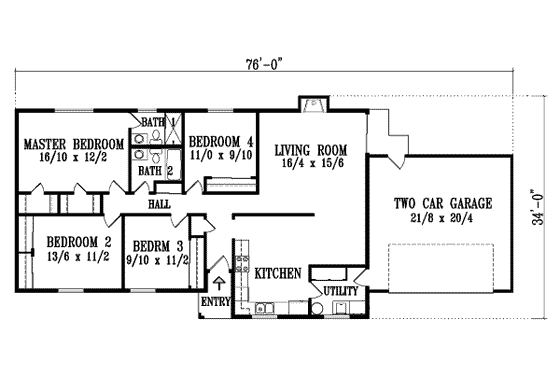Floor Plan - Main Floor for Mediterranean House Plan #1-1301 - 4 bed, 2 bath
