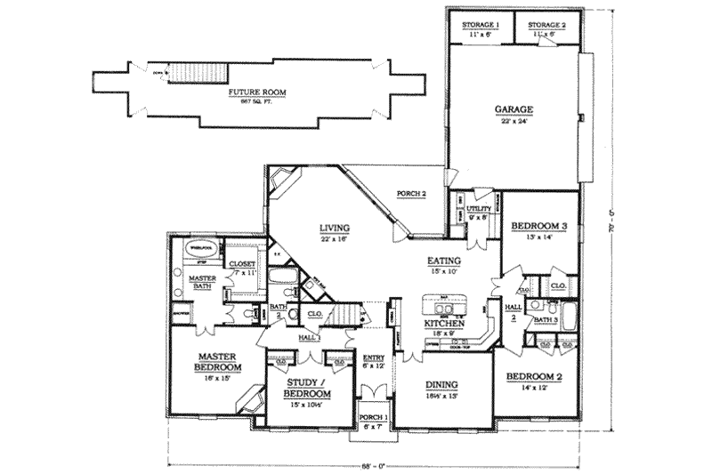 Dream House Plan - Floor Plan - Main Floor for Mediterranean House Plan #14-104 - 4 bed, 3 bath