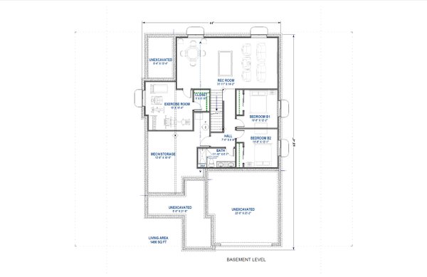 Ranch Floor Plan - Lower Floor Plan #1069-23
