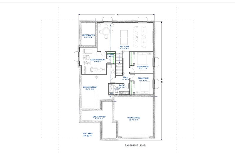 Home Plan - Floor Plan - Lower Floor for Ranch House Plan #1069-23 - 3 bed, 2 bath
