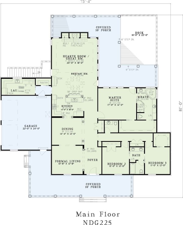 House Design - Southern Floor Plan - Main Floor Plan #17-168
