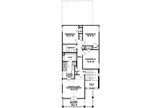 Floor Plan - Upper Floor for Southern House Plan #81-466 - 4 bed, 2.5 bath