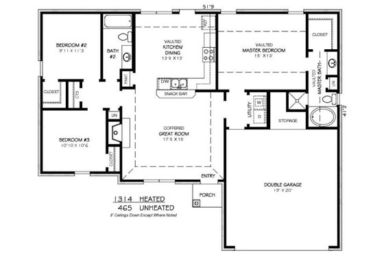Floor Plan - Main Floor for Traditional House Plan #424-377 - 3 bed, 2 bath