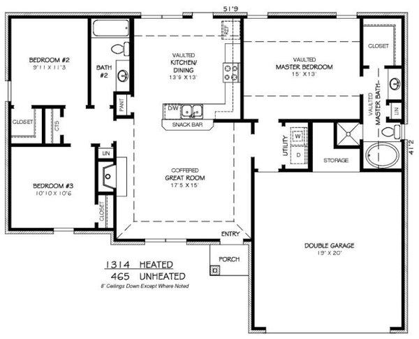 Floor Plan - Main Floor for Traditional House Plan #424-377 - 3 bed, 2 bath