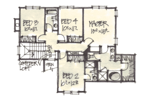 Floor Plan - Upper Floor for Traditional House Plan #20-246 - 4 bed, 3.5 bath
