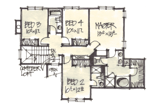 Floor Plan - Upper Floor for Traditional House Plan #20-246 - 4 bed, 3.5 bath