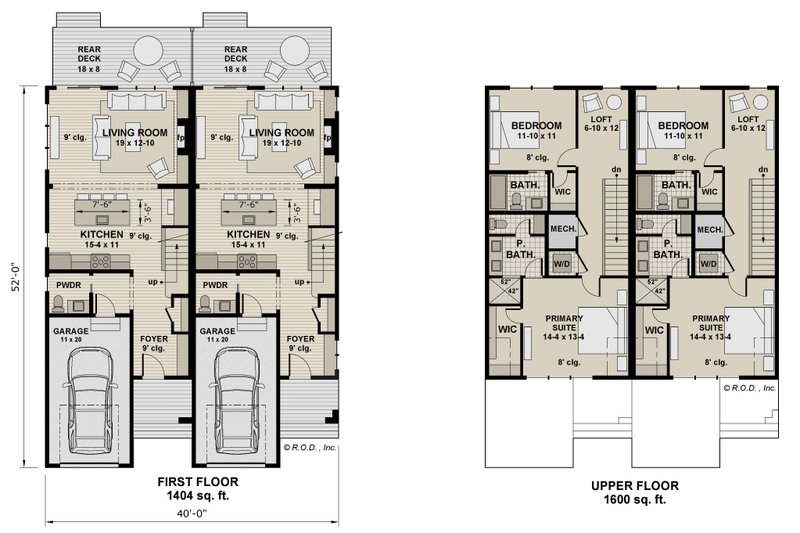 House Design - Floor Plan - Main Floor for Craftsman House Plan #51-1319 - 2 bed, 2.5 bath