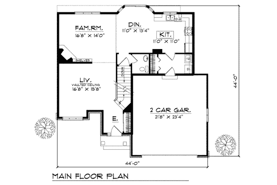 Floor Plan - Main Floor for Traditional House Plan #70-226 - 3 bed, 2.5 bath