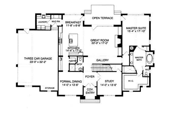 Floor Plan - Main Floor for Tudor House Plan #413-811 - 4 bed, 4 bath