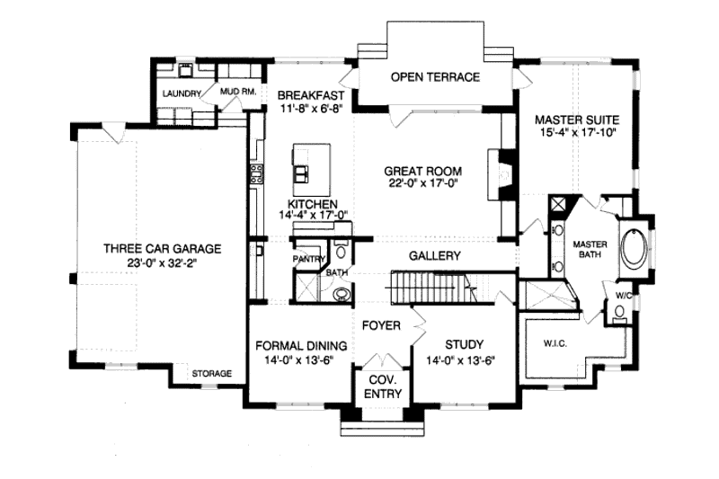 Architectural House Design - Floor Plan - Main Floor for Tudor House Plan #413-811 - 4 bed, 4 bath