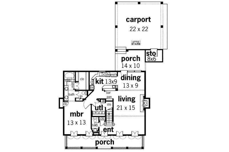 Dream House Plan - Floor Plan - Main Floor for Southern House Plan #45-189 - 3 bed, 2.5 bath