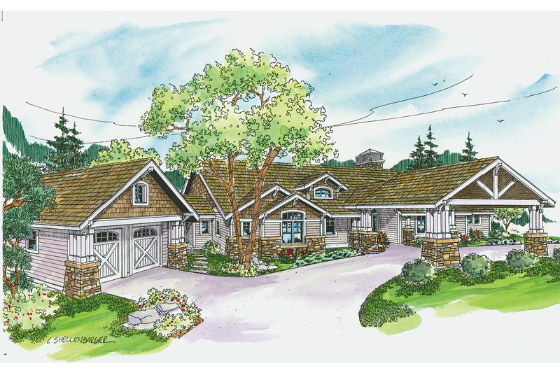 Architectural House Design - Exterior - Front Elevation for Craftsman House Plan #124-704 - 2 bed, 3 bath