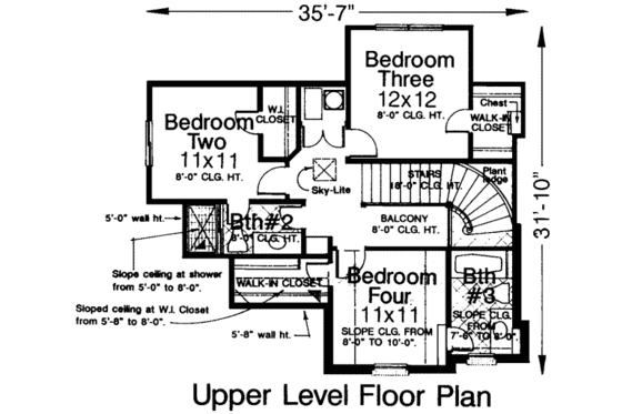 Floor Plan - Upper Floor for European House Plan #310-161 - 4 bed, 3.5 bath