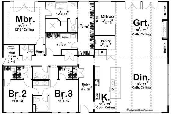 Floor Plan - Main Floor for Barndominium House Plan #455-622 - 3 bed, 2.5 bath