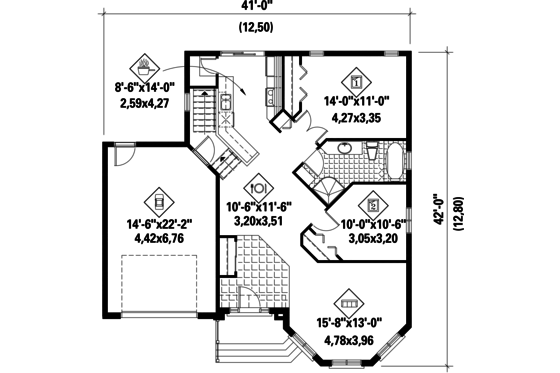 Floor Plan - Main Floor for Classical House Plan #25-4821 - 2 bed, 1 bath