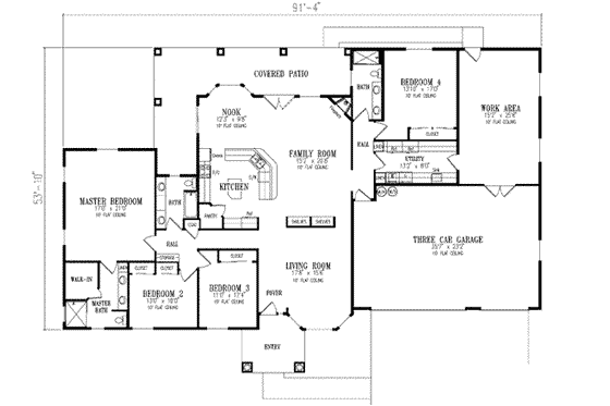 Floor Plan - Main Floor for Mediterranean House Plan #1-665 - 4 bed, 3 bath
