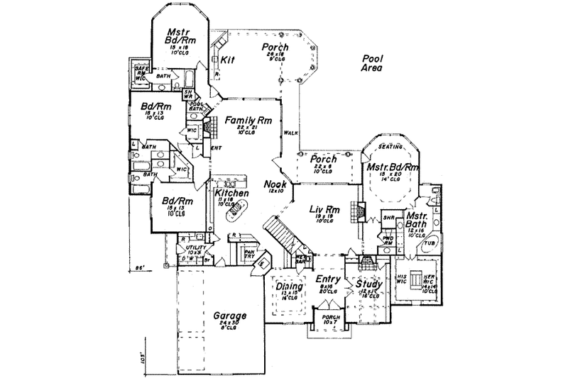 House Plan Design - Floor Plan - Main Floor for European House Plan #52-176 - 5 bed, 5.5 bath
