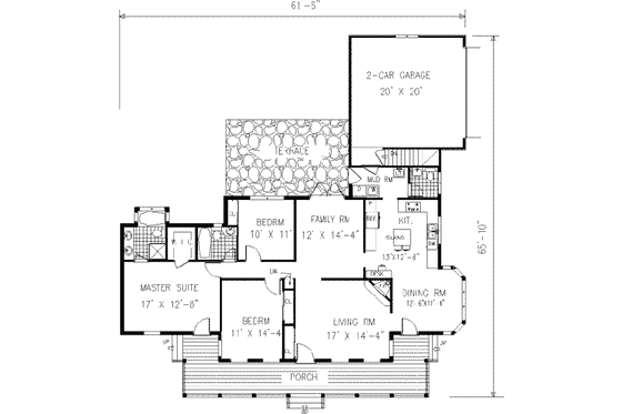 Floor Plan - Main Floor for Southern House Plan #3-133 - 3 bed, 2.5 bath
