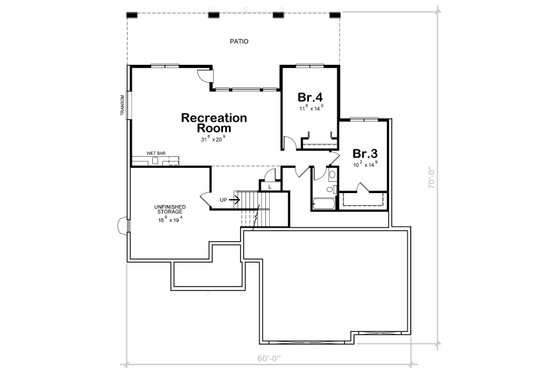 Floor Plan - Lower Floor for Craftsman House Plan #20-2499 - 4 bed, 3 bath